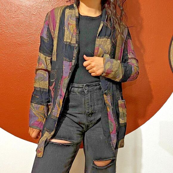 vintage Jackets & Blazers - vtg‎ 80s Blazer Oversized Colorful Abstract Artsy Medium patchwork look new wave